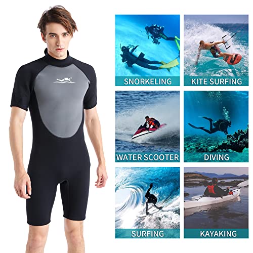 Pzzmy Wetsuit Shorty Men 3Mm Neoprene Suits Short Diving Suits Paddle Boarding Surfing Suit Short Sleeve Wetsuit For Scuba Diving Canoeing Snorkeling Shortie Wetsuits Men #TOP2