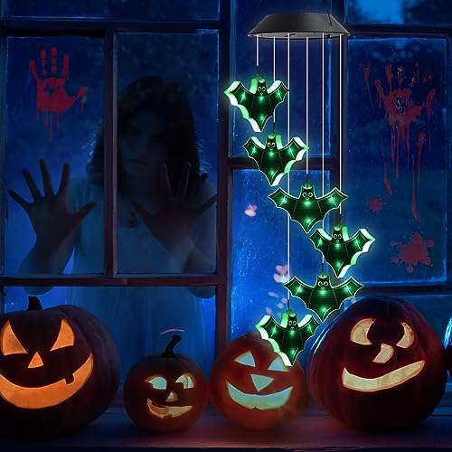 Image of Toodour Halloween Decorations Lights, Hanging Bat Lights for Outdoor Halloween Decor, Halloween Wind Chimes, Waterproof Solar Halloween Lights for Garden, Patio, Window, Yard, Party, Bat Decoration