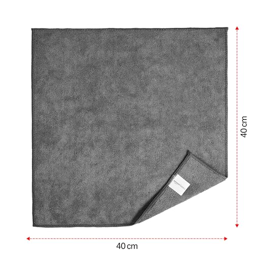 Image of Amazon Basics Pack of 8 Microfiber Cleaning Cloth | 300 GSM | Ultra Soft | Super Absorbent | Reusable |Grey| 40cm X 40cm
