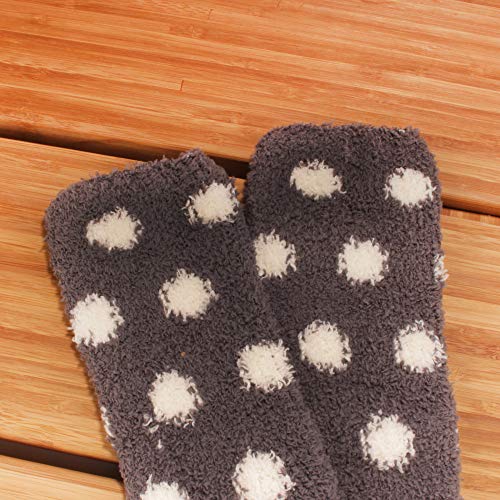 Image of BambooMN Women's Fuzzy Knee High Socks - Polka Dots and Solid Colors - 2 Sizes - 1 Pair Pack
