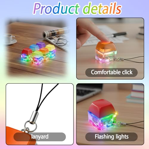 JrnSvp Tastatur Fidget, 6 Stück Schlüsselanhänger für Stressabbau, Büroangestellte und Studenten, Tragbare Anti-Stress-Tools in Rot Blau Lila Grün Orange Gelb