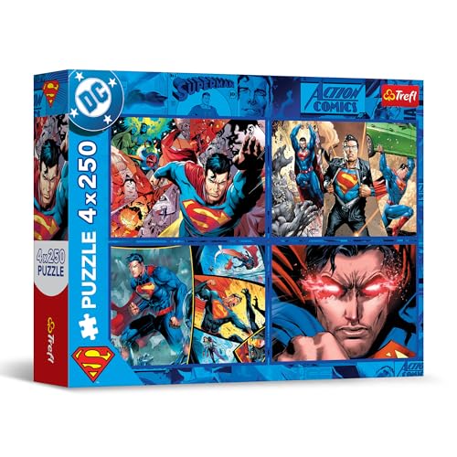 Trefl - Puzzle 4en1 : Superman, Le Courage de Superman - 4 x 250 Pièces - Ensemble de Quatre Puzzles pour Les Adolescents