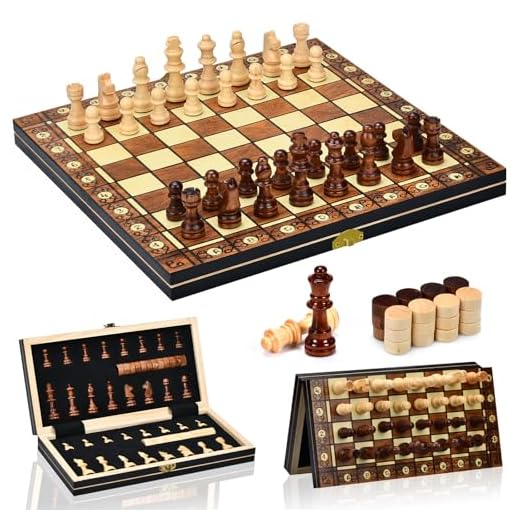 Aissom Schachspiel aus Holz, 2 In 1 Schachspiel, Schachspiel Magnetisch mit Stauraum, klappbar für Party Familie Aktivitäten,reiseschach, Kinder (39x39cm)