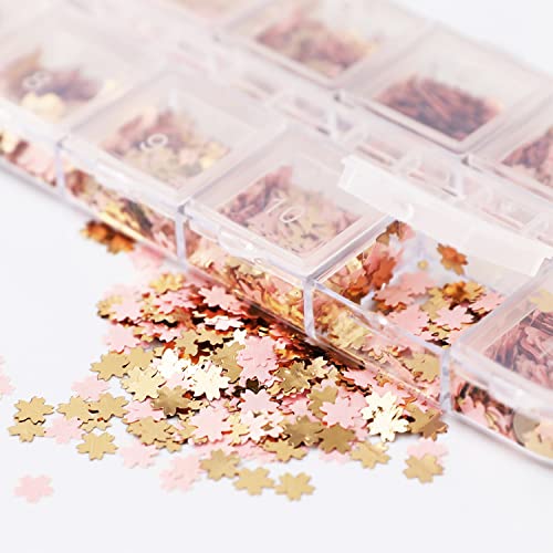 Nail Glitter Sequins, Gold Pink Butterfly Nail Glitter Flakes Cherry Blossoms Flowers Heart Nail Sticker Holographic Nail Art Glitter For Make Up Diy Nail Decoration Nail Art Supplies #TOP1