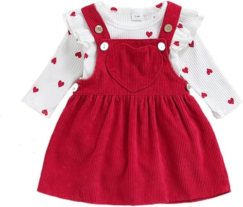 Miniatura 8 de My First Valentines Day Baby Girl - Conjunto de ropa con volantes de manga larga y estampado de corazón