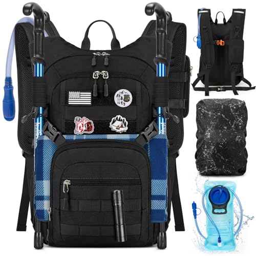 RAINSMORE Tactical Hydration Backpack 18L with 2L Water Bladder & Rain Cover, Insulated Molle Hiking Daypack, Lightweight Waterproof Ripstop Water Pack for Outdoor Cycling, Hiking