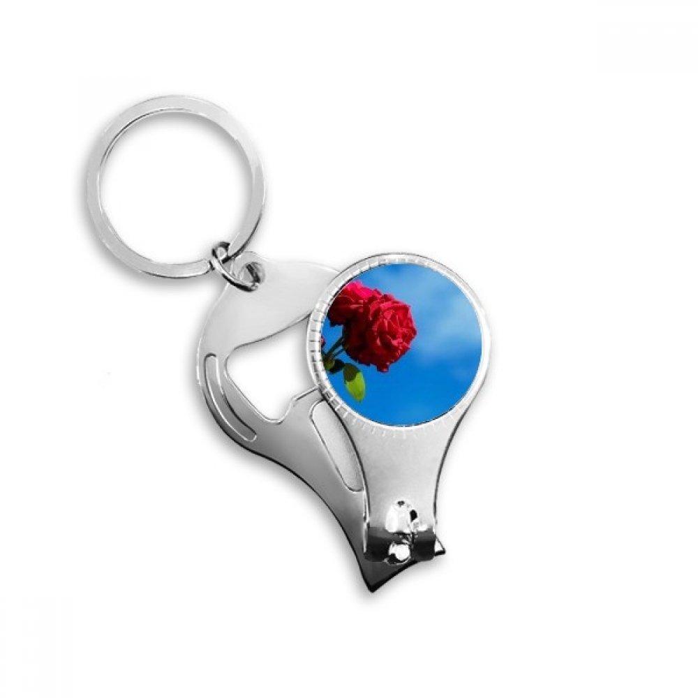 Coupe-ongles porte-clés roses rouges 3-en-1 en métal durable avec décapsuleur intégré