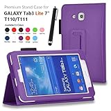 Galaxy Tab 3 Lite 7.0 / Galaxy Tab E Lite 7.0 Case - SHEROX Premium Folio Leather Case for Samsung Galaxy Tab 3 Lite 7.0 / Galaxy Tab E Lite 7.0 Inch Tablet, With Stylus Touch Pen (Purple)