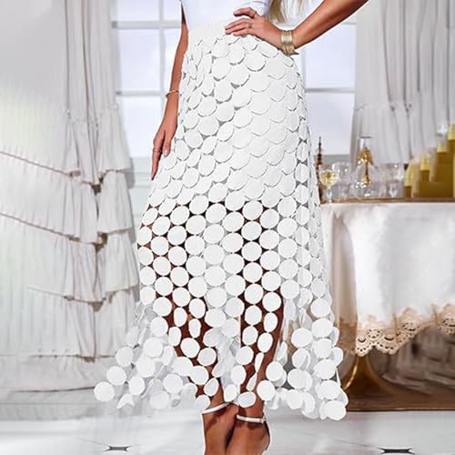 JOAU Womens Hollow Out Polka Dot Tassels Maxi Skirts Summer High Waisted Boho Fringe Hem Flowy Beach Long Skirt with Lined2