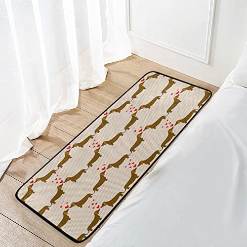 Valentines Dachshunds Dogs Kitchen Rugs Polka Dot Lovers Bath Mat For Bathroom Absorbent Non Skid Washable Standing Floor Desk Mat Runner Carpet For Home Office Hallway Sink Stove Laundry 39X20 Inches #TOP3