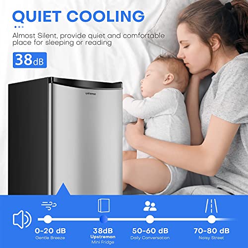 Upstreman 3.2 Cu.ft Mini Fridge With Freezer, Single Door Mini Fridge, Adjustable Thermostat, Mini Refrigerator For Dorm, Office, Bedroom, Stainless Steel-Sr321 #TOP4
