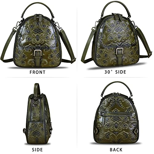 Image of Genuine Leather Backpack for Women Crossbody Shoulder Bag Vintage Rucksack Fashion Knapsack Purse Daypack Bag (Green)