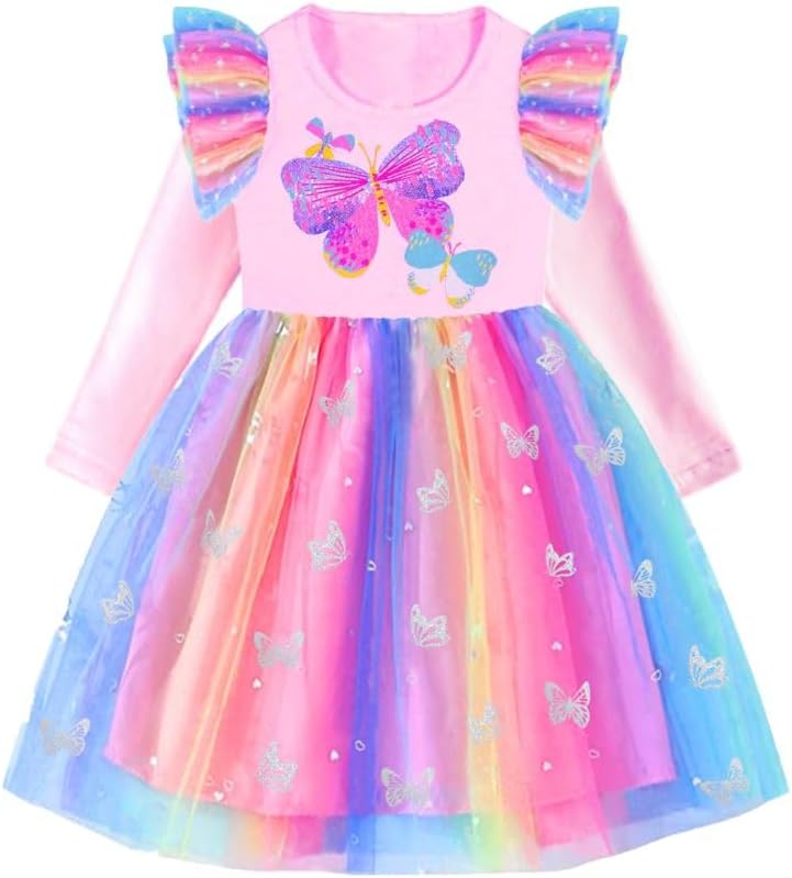 VIKITAToddler Girls Dresses Winter Long Sleeve Tutu Party Dress for Girl 2-12 Years Xmas Gift