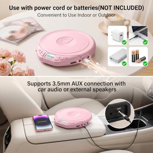 Image of Gueray Portable CD Player with Earphones CD Player for Car | CD Dsicman with Anti-Skip Shockproof with LCD Display Support PROG Memory Repeat Function