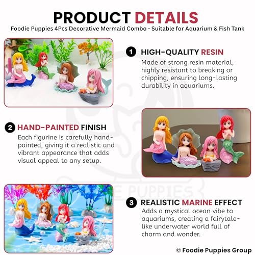 Image of Foodie Puppies Aquarium Decorative Ornament - (Combo of 4 Mermaid Divers) | Cute Little Diver Decoration for Fish Tank | Creative Aquarium and Terrarium Accessory | Marine Landscape Resin Sculpture