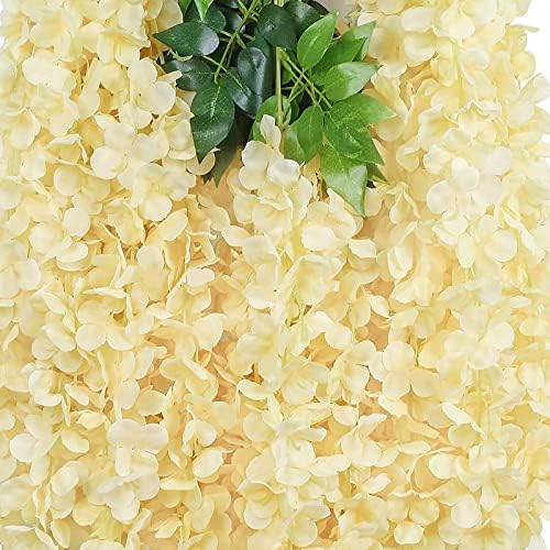 Image of Tia Crafts Artificial Hanging Flowers for Ceiling Balcony | Wisteria Vine | Home Party Decor Garden Outdoor Greenery Office Wall Decoration | Waterproof Washable - 3.7ft /45 inch (6, Off-White)