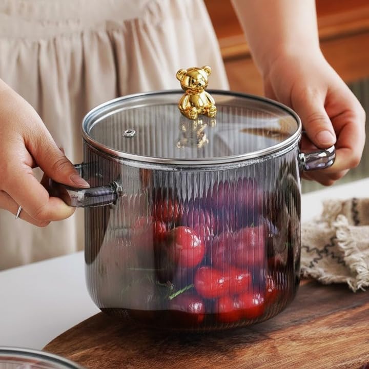 Fluted Glass Cooking Pot 2.6 LTR. Heat Resistant Flame Safe Cookware Stovetop for Pasta Noodle Clear Uncoated Induction Plate Direct Set stovetop... - Image 4