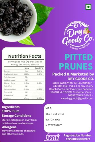 Image of Dry Goods Co. Premium Prunes (Dried Plums) 400g | Naturally Sweet & Seedless | High Fibre Healthy Snack | Soft, Fresh & Vacuum Packed | Rich in Antioxidants & Digestive Support
