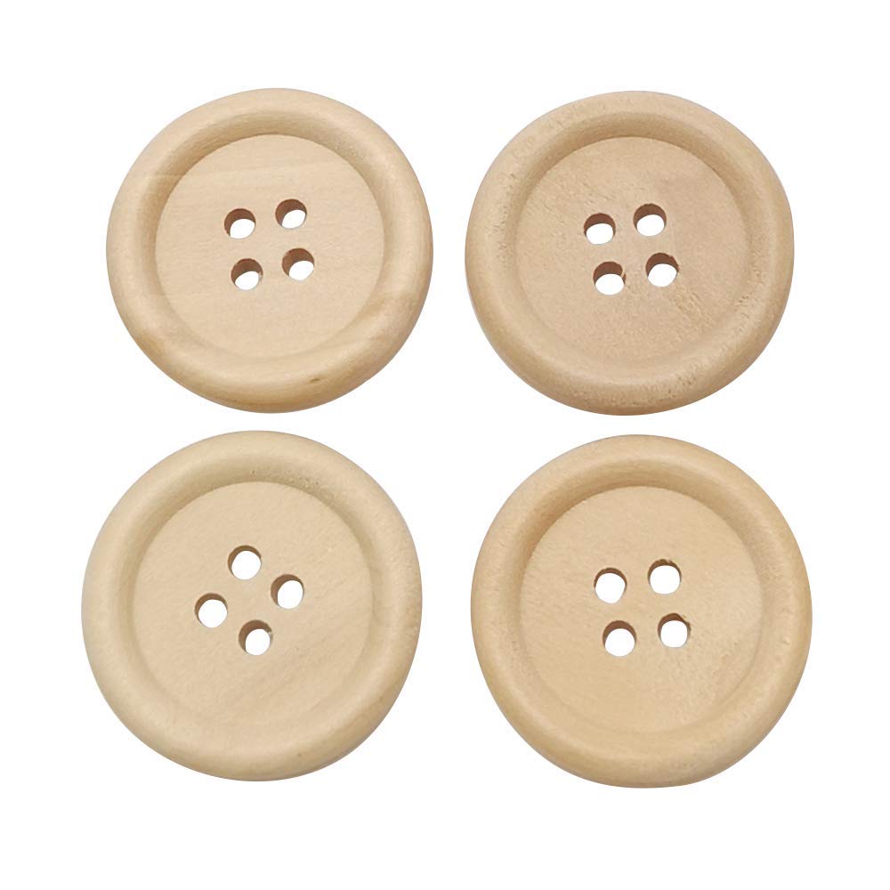Chenkou Craft Brown 40Pcs 25Mm 1" Round Natural Wood Buttons 4 Holes Craft Sewing Button (25Mm)