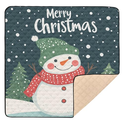 BOESI Doodle Cute Snowman Pattern Baby Play Mat, 50“ X 50” Washable Folding Crawling Mat, Baby Floor Mat, Soft, Thick, Non-Slip