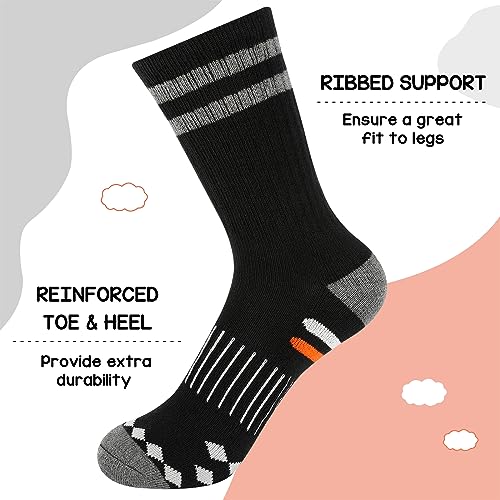 Comfoex Boys Socks Crew Socks For Kids 6-8 4-6 8-10 Years Old Athletic Calf Half Cushioned Cotton Long Socks 6 Pairs3