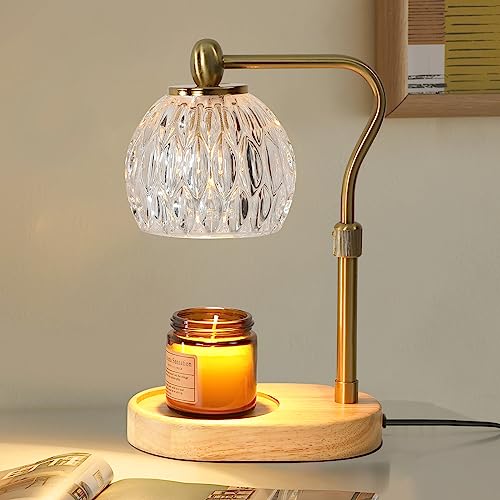 Vintage Glass Electric Candle Warmer Lamp with Timer and Adjustable Height, Bedroom Scented Candles Warmer Gold
