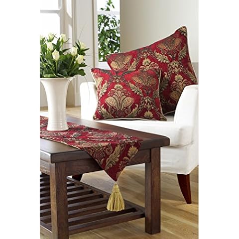 Shiraz Burgundy Red and Gold Table Runner Cover