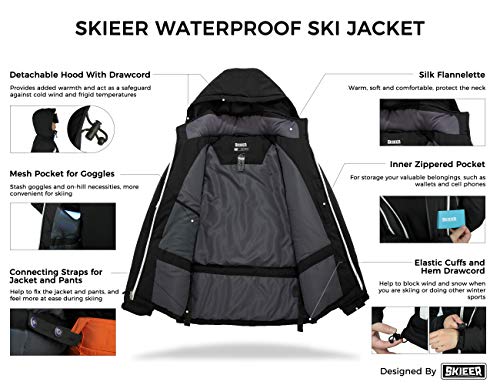 Skieer Men's Hooded Ski Jacket Outdoor Softshell Walking Snow Coat Black M #TOP2