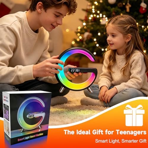 4 In 1 Smart LED Table Lamp, Alarm Clock, Bluetooth Speaker, Wireless Charger, App Control Night Light Bedside Lamp with Fast Charging Station for Bedroom, Home Decor, Family, Teen Girls Boys Gifts by WEKEFON - Image 9