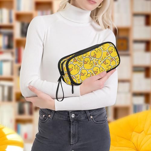 Image of Yellow Duck Pencil Case Large 3 Compartment Pen Bag Pouch Holder Box for Office College School Portable Storage Bag for Kids