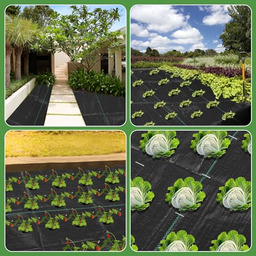 3FT x 100FT Weed Barrier Landscape Fabric Heavy Duty, 3.2oz Premium Gardening Weed Control Mat with 30 U-Shaped Securing Pegs, Ground Cover for Gardening, Farming, Raised Bed（2 Packs 3x50FT） - Thumbnail 6