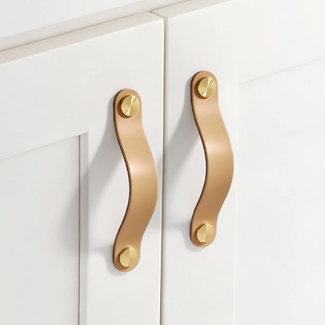 HY HUIJUN Leather Furniture Knobs, Pack of 4, Yellow, 14 cm x 2.5 cm, Ergonomic Design, Adjustable Spacing, Modern Style, Indoor Use - Image 2