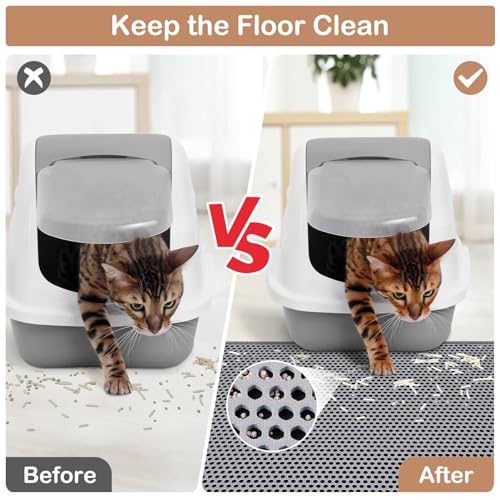 Unicorn Catcher Cat Litter Mat Double Layer Litter Mat Non-Slip Litter Box Mat Waterproof and Urine-Proof Cat Litter Mat Litter Trapping Mat Grey Kitty Litter Mat Easy to Clean, 46x27in - Thumbnail 4