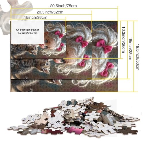Puzzle de 1000 piezas para adultos, diseño de niña con gatito de 52x38cm para decoración 6