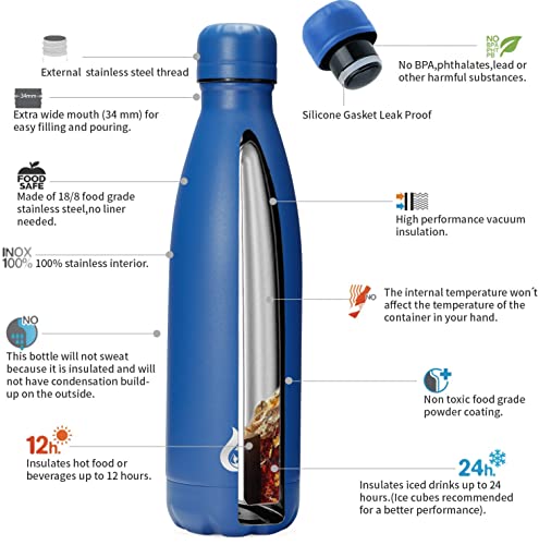 Image of BJPKPK 17oz Stainless Steel Water Bottles Sports Insulated Water Bottle,Blue