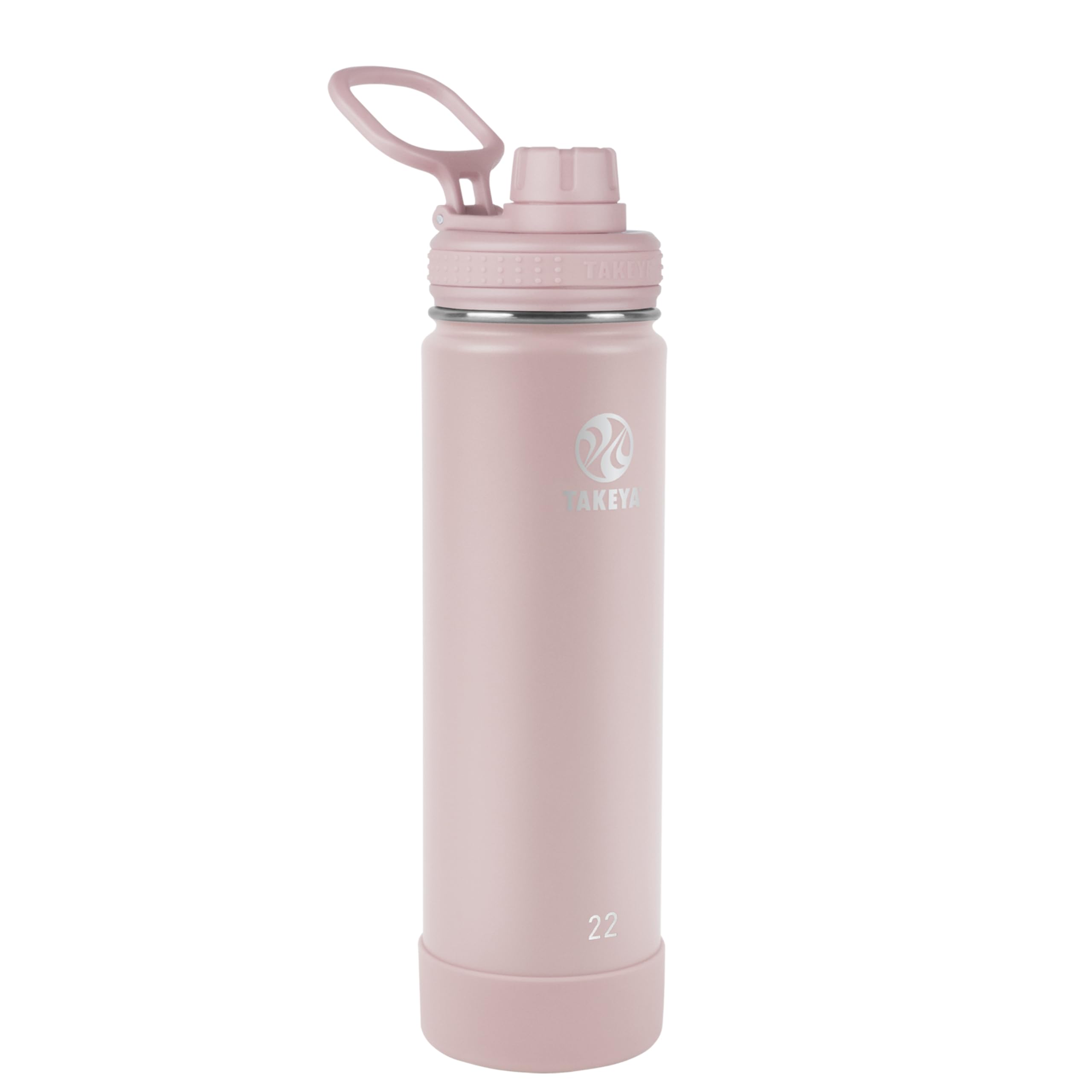Takeya Actives Stainless Steel Water Bottle, Insulated Spout Lid, Keeps Drinks Cold 24 Hrs, Leakproof, Durable, Dishwasher Safe, Ideal for Gym, Travel, Fits Most Cup Holders, 22 oz/Blush