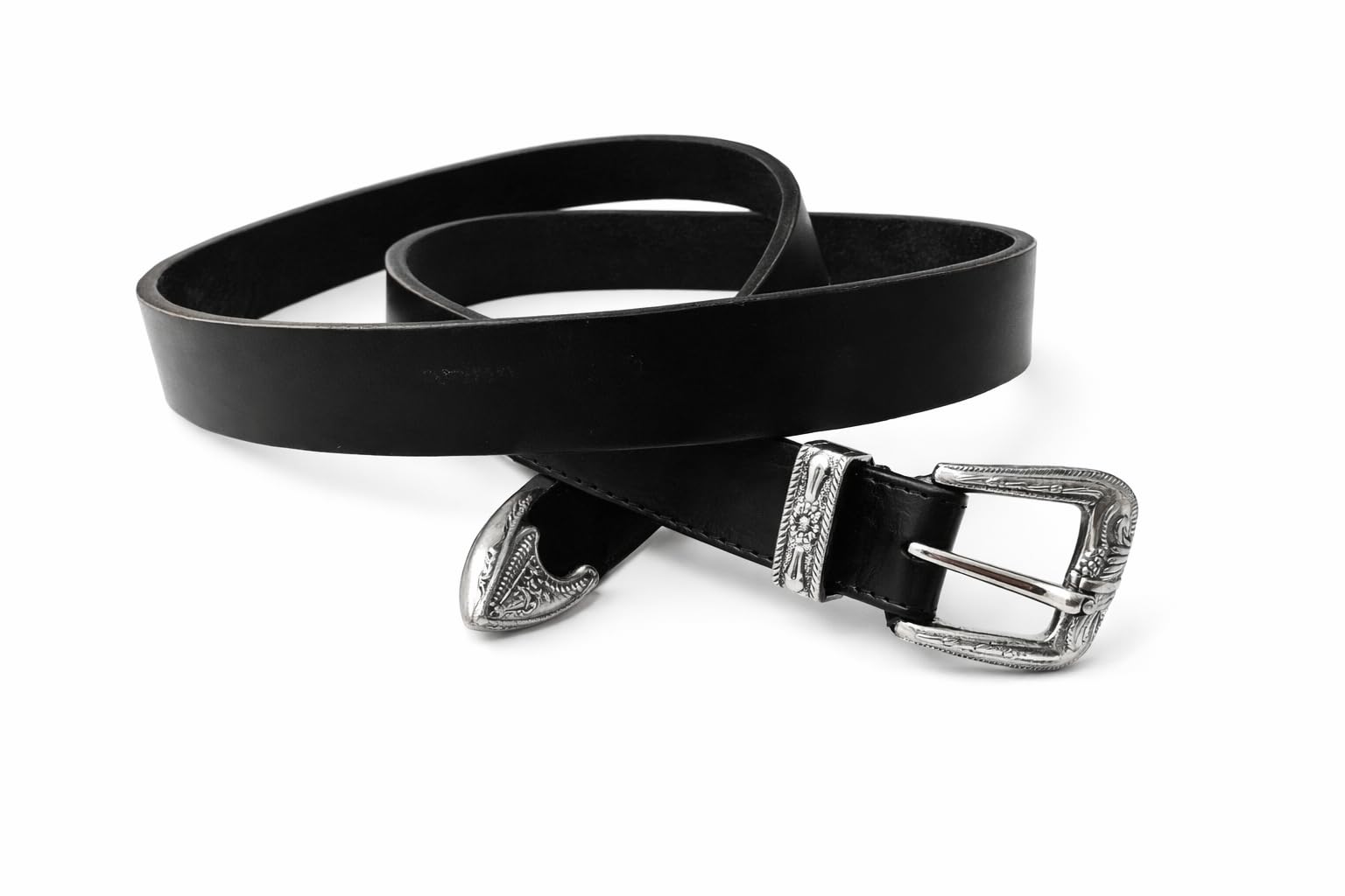 Craft By Universal Black Leather Belt with Silver Buckle - Image 1
