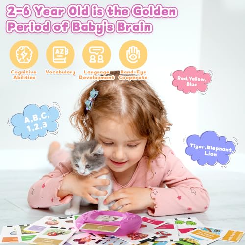 Image of HOMESTEC Toddlers Bilingual Spanish & English Talking Flash Cards, Pink