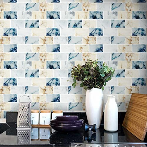 Homeymosaic 10-Sheets Backsplash Tile Peel And Stick On Kitchen Laundry Stove 3D Subway Vinyl Wall Tiles In Galaxy Marble White #TOP5