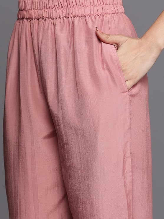 Image of Libas Woven Design Silk Blend Straight Kurta With Trouser and Dupatta