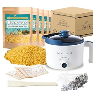 Beeswax Candle Making Kit with Electric Wax Melter for Adult, 5lbs Beeswax for Candle Making and DIY Wax Melts Kit, Including Wax Melting Pot, Wax, Cotton Wick, Wick Stickers