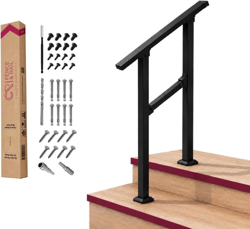 CR Fence & Rail Handrails for Outdoor Steps & Indoor Stair Railing Kit for Seniors, 1-2 Steps Safety Hand Rail for Porch & Deck, with 26" top Rail