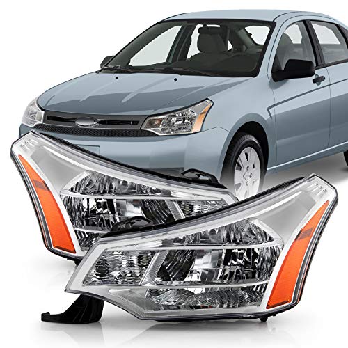 AKKON - Fits 2008-2011 Ford Focus OE Factory Style Headlights Headlamps Pair Replacement - Chrome Housing