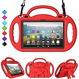 TOEVEK Kids Case for All-New Fire HD 8 Plus Tablet, Fire HD 8 2020 Case with Shoulder Strap - Durable Shockproof Handle Stand Protective Case ONLY for Amazon Kindle Fire HD 8 2020 Tablet, Red