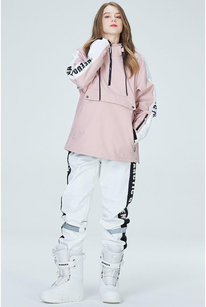 ARCTIC QUEEN Ski Suits for Women Men Pink Snowboard Jacket and Pants Set Letter Print 2 Pieces Snowsuit