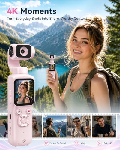 Image of 4K Vlogging Camera, Pocket Camera for Beginners | PDAF Autofocus, 330 AI Face Tracking, EIS Anti-Shake, Lightweight, WiFi App Control, Webcam Function, Touchscreen (BLUSHPINK)