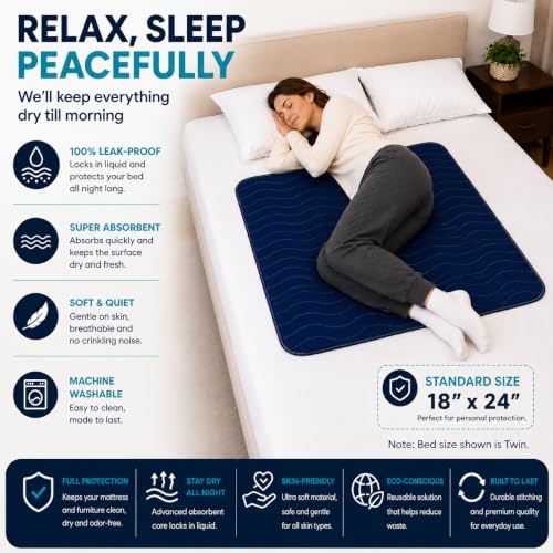 Image of DURAMEG Reusable Underpads 18x24 (4 Pack) Washable Bed Pads for Incontinence Adults, Waterproof Mattress Protector, Puppy Pads Washable, Heavy Absorbent, Leakproof, Non Slip Backing