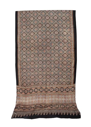 Image of Ethnics of Kutch Womenss Ajrakh Modal Silk Natural Dye Hand Block Print Saree with Blouse Piece - 5.5 Mtr Length