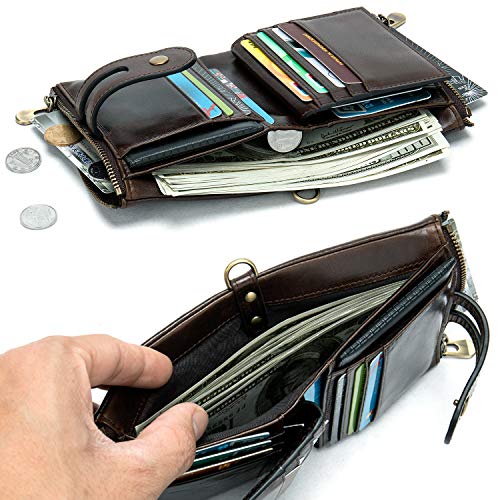 NIUCUNZH Genuine Leather Soft Bifold Rfid Wallets for Men Coin Purse Keychain Snap Zip Wallet with Chain3