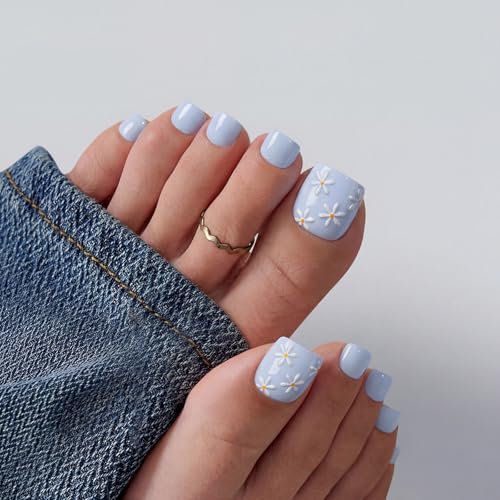 BTArtbox Press On Toenails Short - Porch Sky, Easy-to-Apply 3D Fl...